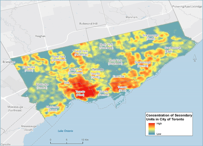 Concentration of secondary units in the City of Toronto
