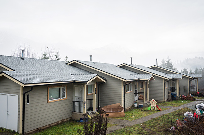 A view of the updated exteriors of the repaired homes on Istken Lane. 