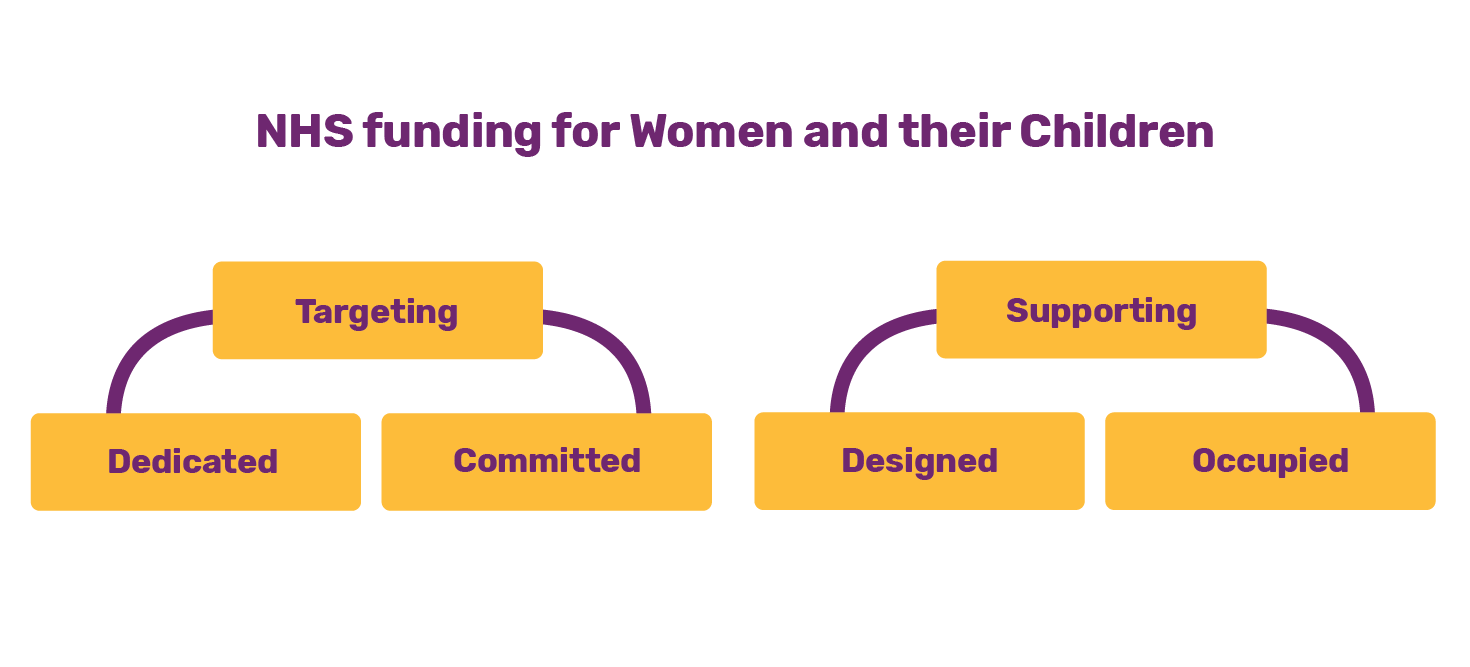 A diagram demonstrating NHS funding for Women and their Children.